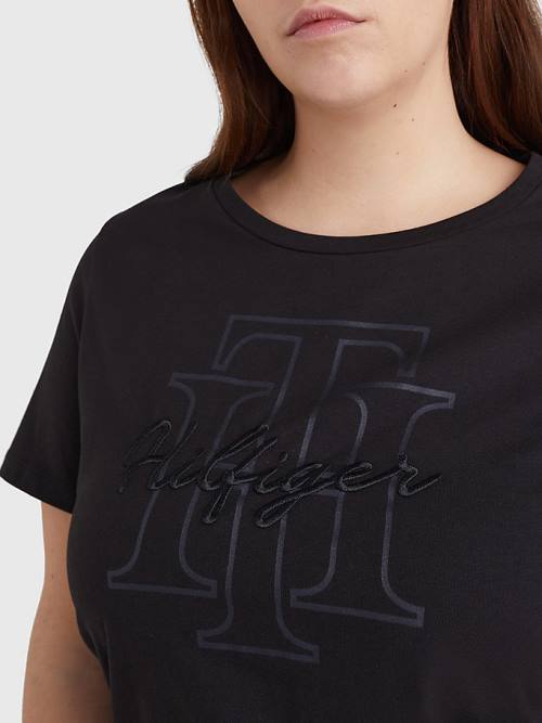 Tommy Hilfiger Curve Tonal Script Logo Organic Cotton Ženske Majice Črna | TH342JCZ