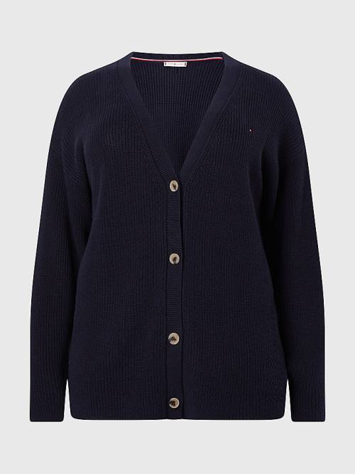 Tommy Hilfiger Curve V-Neck Relaxed Fit Rib Knit Cardigan Ženske Puloverji Modra | TH278WGP