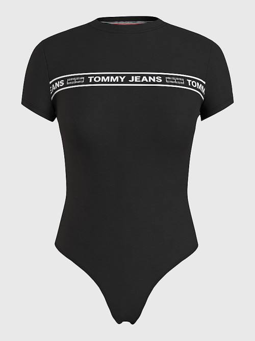 Tommy Hilfiger Cut Out Logo Tape Bodysuit Ženske Majice Črna | TH386WRS