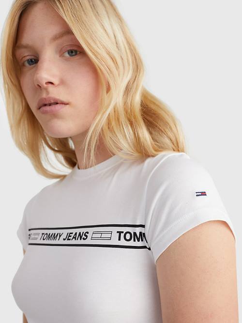 Tommy Hilfiger Cut Out Logo Tape Bodysuit Ženske Majice Bela | TH764SRQ