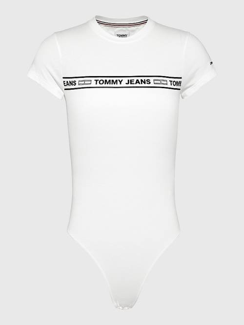 Tommy Hilfiger Cut Out Logo Tape Bodysuit Ženske Majice Bela | TH764SRQ