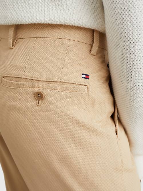 Tommy Hilfiger Denton Basket Weave Straight Fit Chinos Moški Hlače Bež | TH085MTO