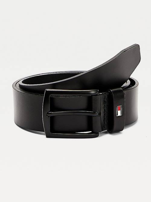 Tommy Hilfiger Denton Black Buckle Leather Moški Pas Za Hlače Črna | TH472ZHN