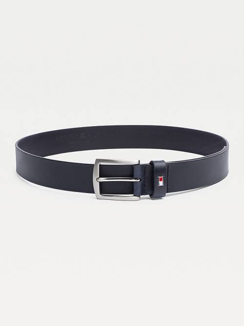 Tommy Hilfiger Denton Rounded Buckle Leather Moški Pas Za Hlače Modra | TH639PUY