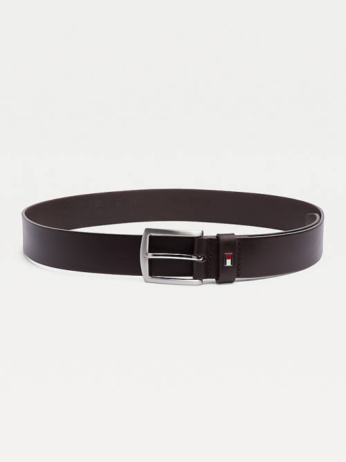 Tommy Hilfiger Denton Rounded Buckle Leather Moški Pas Za Hlače Rjav | TH859GKB