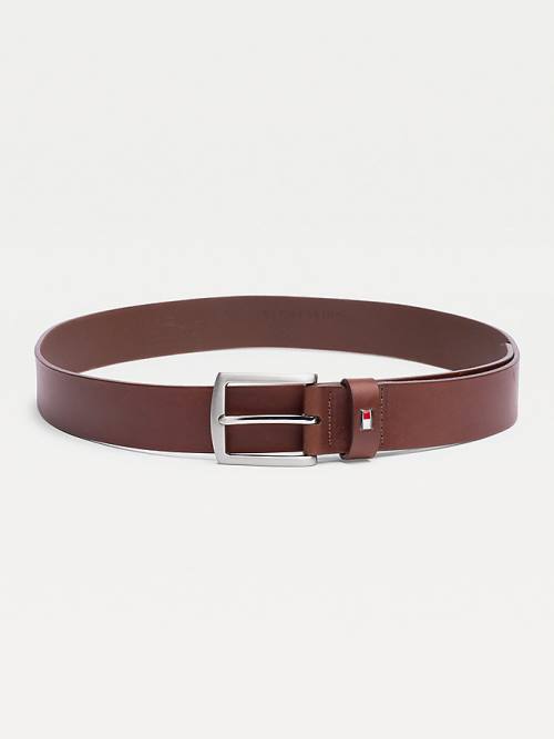 Tommy Hilfiger Denton Rounded Buckle Leather Moški Pas Za Hlače Rjav | TH928EAH