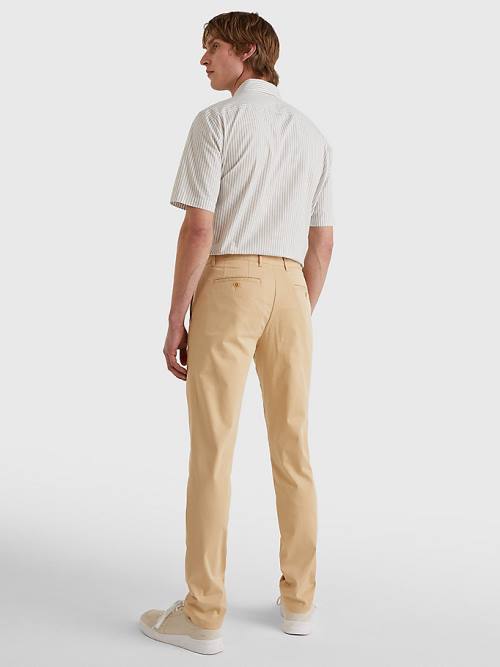 Tommy Hilfiger Denton Straight Fit Satin Chinos Moški Hlače Bež | TH351OLN