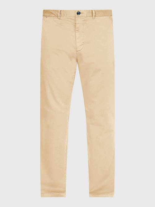 Tommy Hilfiger Denton Straight Fit Satin Chinos Moški Hlače Bež | TH351OLN