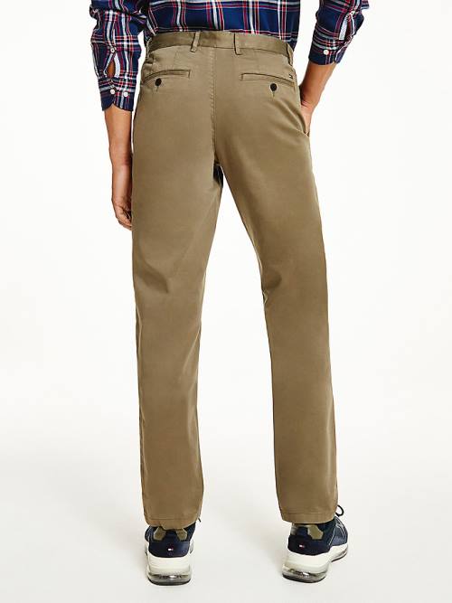 Tommy Hilfiger Denton Straight Fit Satin Chinos Moški Hlače Rjav | TH570NRP