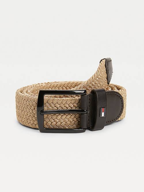 Tommy Hilfiger Denton Stretch Braided Moški Pas Za Hlače Bež | TH917KBN