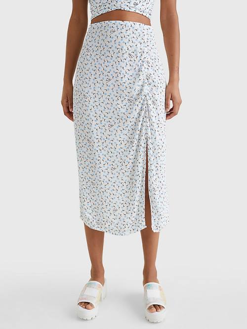 Tommy Hilfiger Ditsy Print Slit Midi Ženske Krilo Bela | TH039SBR