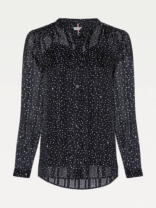 Tommy Hilfiger Dot Print Relaxed Fit Ženske Bluza Črna | TH463NRI