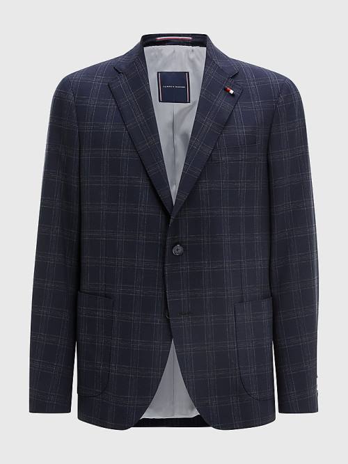 Tommy Hilfiger Dotted Check Slim Fit Moški Suknjič Modra | TH563RZN