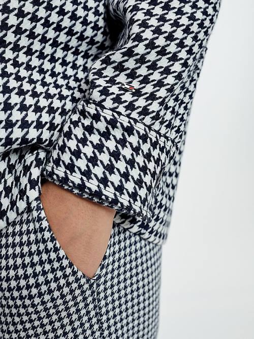 Tommy Hilfiger Double Breasted Houndstooth Virgin Wool Ženske Suknjič Modra | TH419SEM