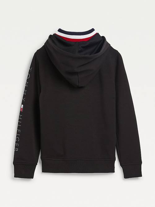 Tommy Hilfiger Double Collar Fantje Pulover s kapuco Črna | TH937ANB