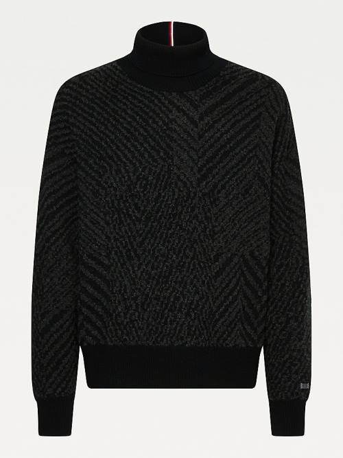 Tommy Hilfiger Elevated Herringbone Roll Neck Jumper Moški Puloverji Siva | TH461OJG