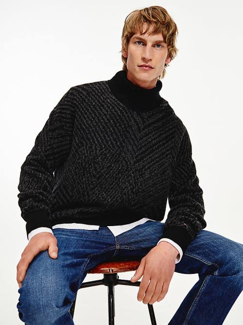 Tommy Hilfiger Elevated Herringbone Roll Neck Jumper Moški Puloverji Siva | TH461OJG