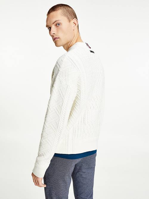 Tommy Hilfiger Elevated Oversized Signature Aran Jumper Moški Puloverji Bela | TH047HJA