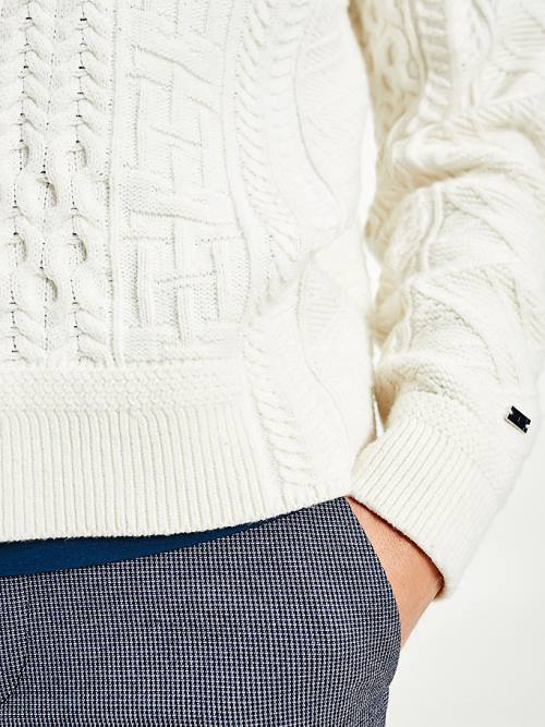 Tommy Hilfiger Elevated Oversized Signature Aran Jumper Moški Puloverji Bela | TH047HJA