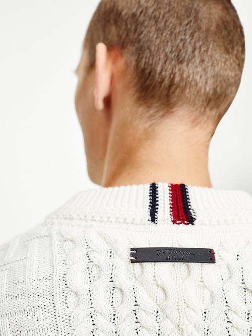 Tommy Hilfiger Elevated Oversized Signature Aran Jumper Moški Puloverji Bela | TH047HJA