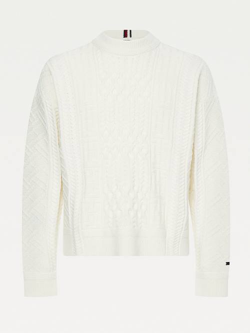 Tommy Hilfiger Elevated Oversized Signature Aran Jumper Moški Puloverji Bela | TH047HJA