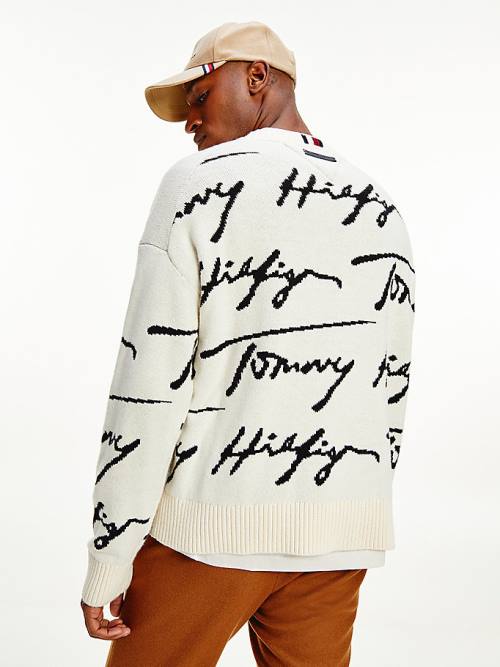 Tommy Hilfiger Elevated Signature Logo Jumper Moški Puloverji Bela | TH241MES