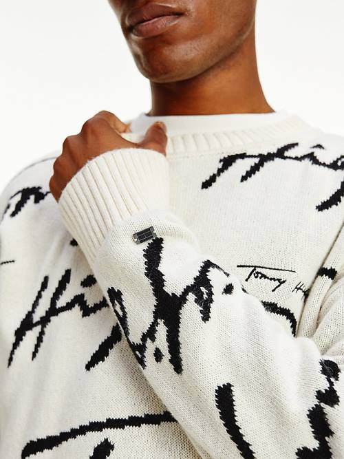 Tommy Hilfiger Elevated Signature Logo Jumper Moški Puloverji Bela | TH241MES