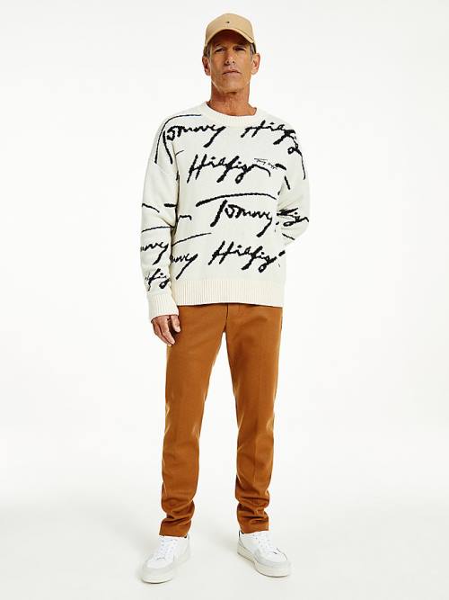 Tommy Hilfiger Elevated Signature Logo Jumper Moški Puloverji Bela | TH241MES