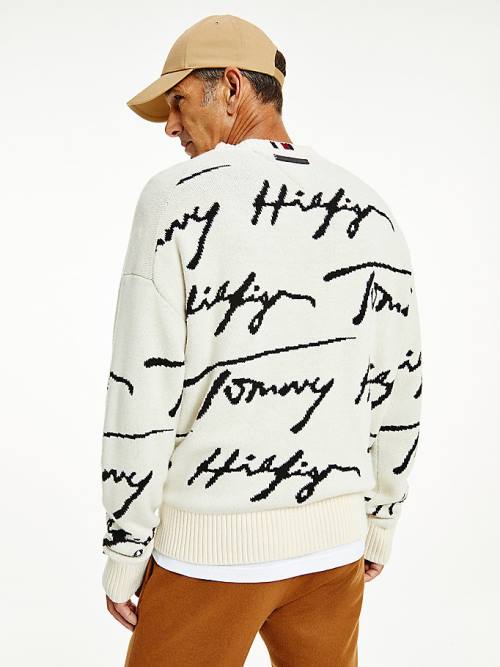 Tommy Hilfiger Elevated Signature Logo Jumper Moški Puloverji Bela | TH241MES