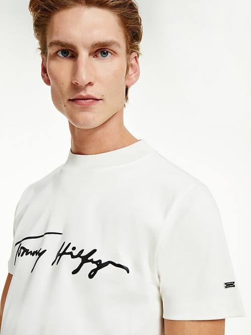 Tommy Hilfiger Elevated Signature Organic Cotton Moški Majice Bela | TH184PUT