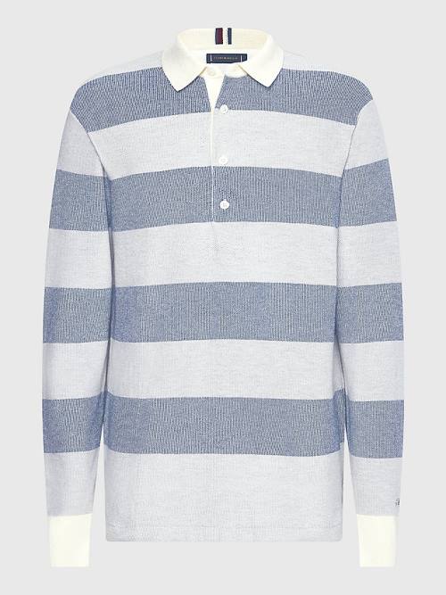 Tommy Hilfiger Elevated Stripe Rugby Shirt Moški Puloverji Siva | TH645WUO