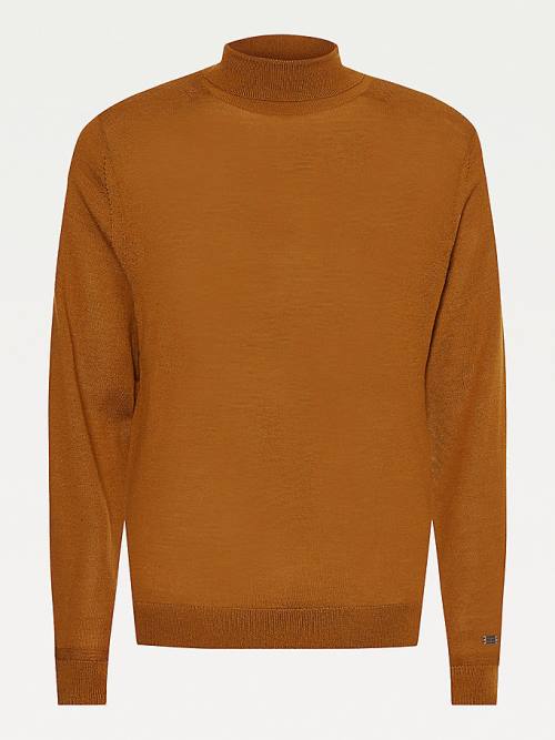 Tommy Hilfiger Elevated Wool Silk Roll Neck Jumper Moški Puloverji Rjav | TH375MWJ