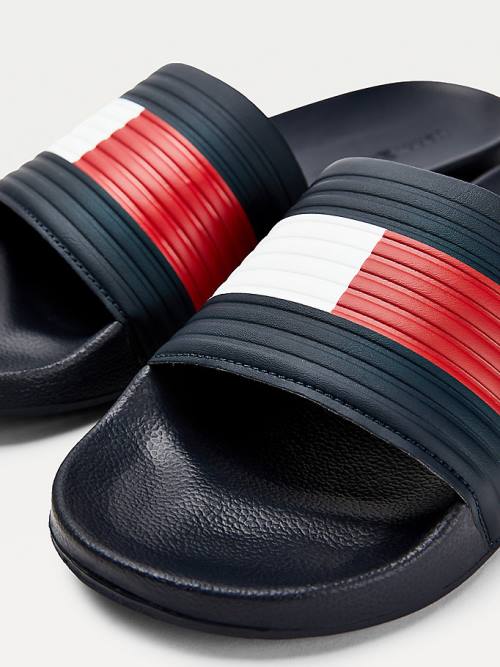 Tommy Hilfiger Embossed Flag Pool Slides Moški Sandali Modra | TH897IZD