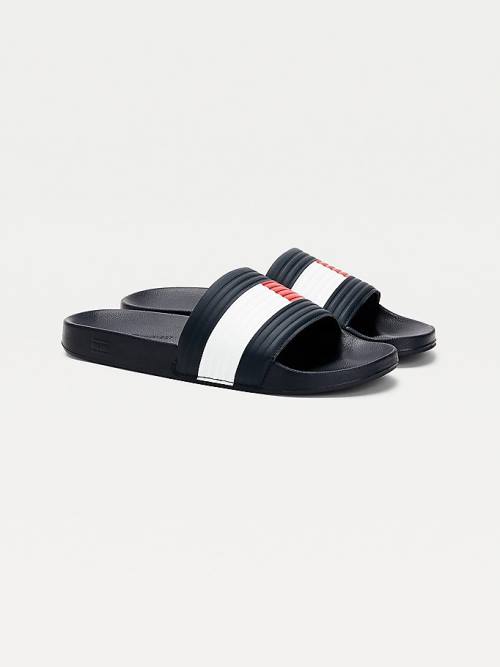 Tommy Hilfiger Embossed Flag Pool Slides Moški Sandali Modra | TH897IZD