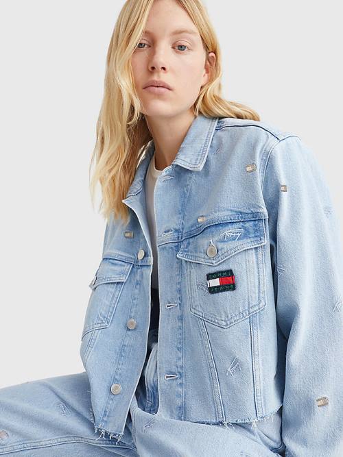 Tommy Hilfiger Embroidery Oversized Cropped Denim Trucker Ženske Jakne Denim | TH824MKR