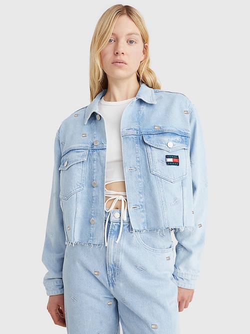 Tommy Hilfiger Embroidery Oversized Cropped Denim Trucker Ženske Jakne Denim | TH824MKR