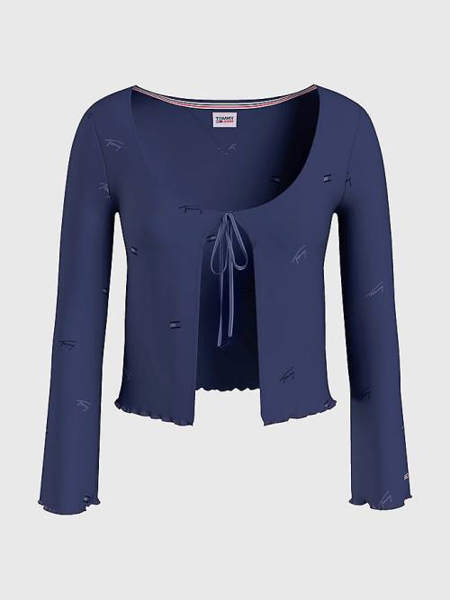 Tommy Hilfiger Embroidery Tie-Open Cardigan Ženske Majice Modra | TH047JHW