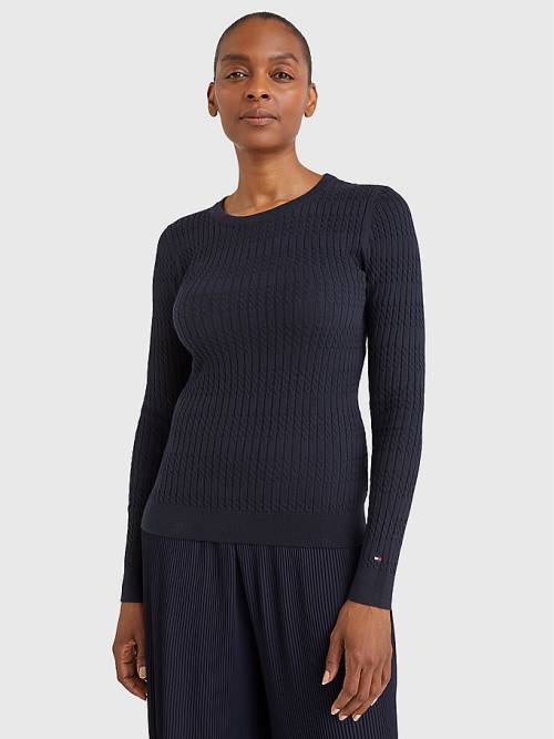 Tommy Hilfiger Essential Cable Knit Jumper Ženske Puloverji Modra | TH124GDL