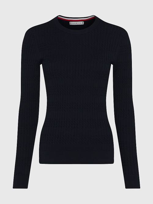 Tommy Hilfiger Essential Cable Knit Jumper Ženske Puloverji Modra | TH124GDL