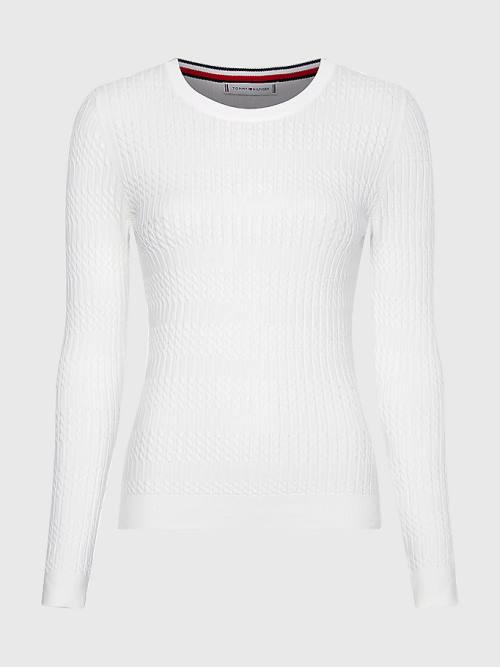 Tommy Hilfiger Essential Cable Knit Jumper Ženske Puloverji Bela | TH607QHK