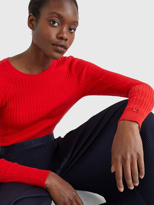 Tommy Hilfiger Essential Cable Knit Jumper Ženske Puloverji Oranžna | TH918RDK