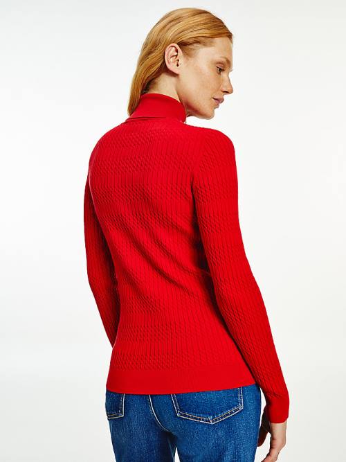 Tommy Hilfiger Essential Cable Knit Slim Fit Jumper Ženske Puloverji Rdeča | TH102MSD