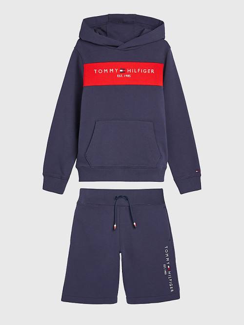 Tommy Hilfiger Essential Colour-Blocked And Shorts Set Fantje Pulover s kapuco Modra | TH062JPT