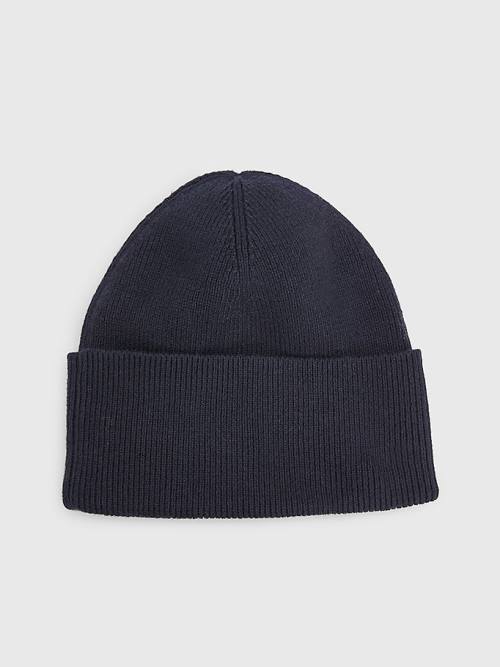 Tommy Hilfiger Essential Cotton Cashmere Beanie Ženske Kapa Modra | TH693OXG