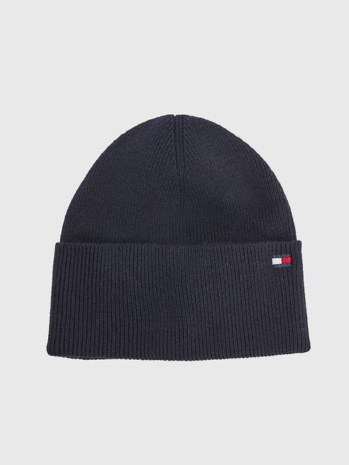 Tommy Hilfiger Essential Cotton Cashmere Beanie Ženske Kapa Modra | TH693OXG