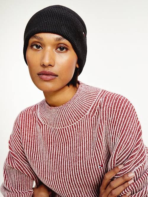 Tommy Hilfiger Essential Cotton Cashmere Beanie Ženske Kapa Črna | TH861DTU