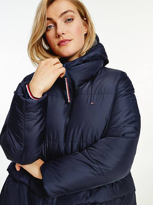 Tommy Hilfiger Essential Curve TH Protect Padded Logo Coat Ženske Jakne Modra | TH256OBX