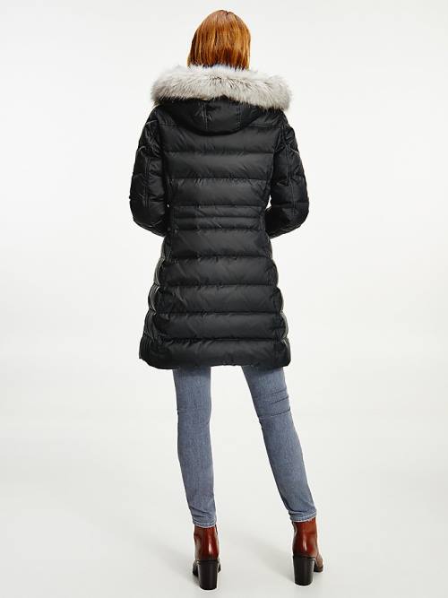 Tommy Hilfiger Essential Down-Filled Faux Fur Trim Coat Ženske Jakne Črna | TH537EYB