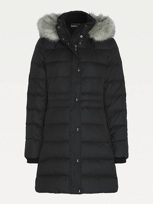 Tommy Hilfiger Essential Down-Filled Faux Fur Trim Coat Ženske Jakne Črna | TH537EYB