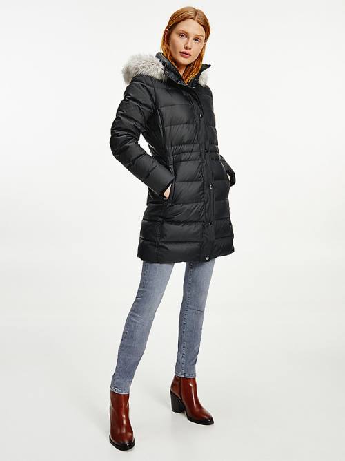 Tommy Hilfiger Essential Down-Filled Faux Fur Trim Coat Ženske Jakne Črna | TH537EYB